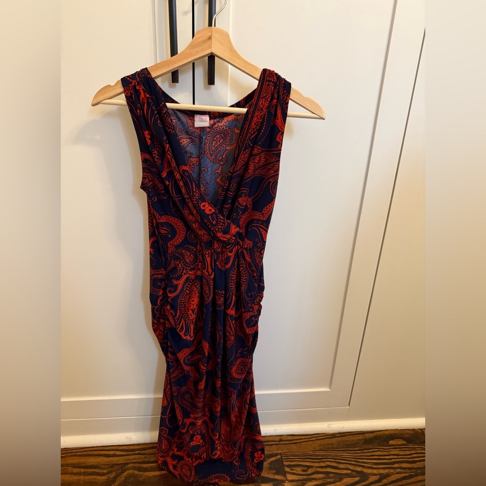 Red and Black Sleeveless V-Neck Midi Dress